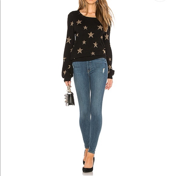 Black Crewneck Sweater With Metallic Star Print